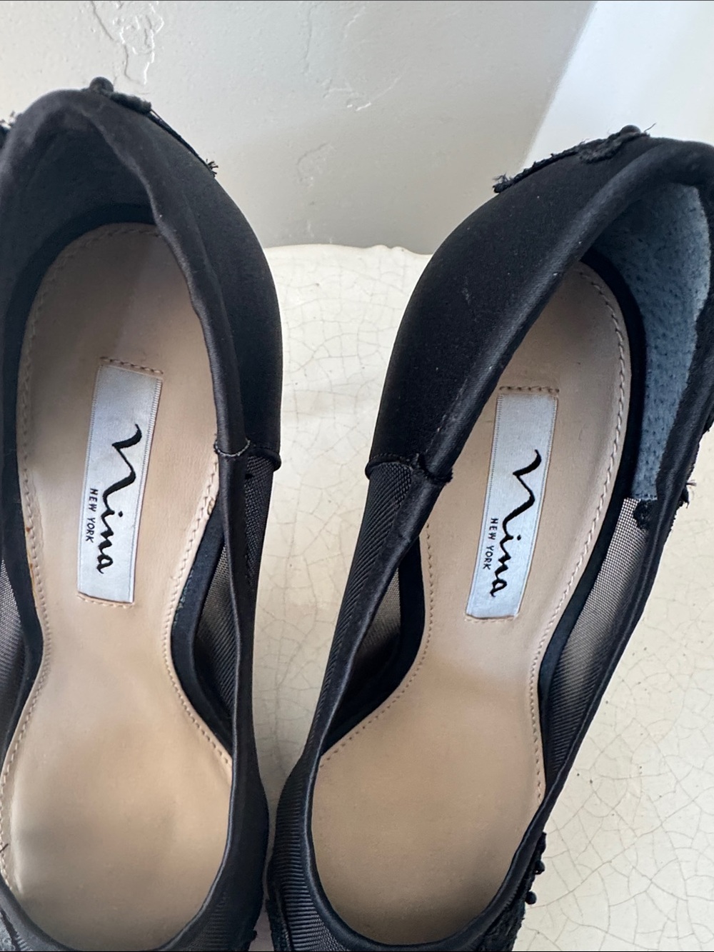 Nina DONELA Black Floral Appliqué Pointed-Toe Mesh Pumps Stiletto Heels Size 7.5 - Picture 12 of 12